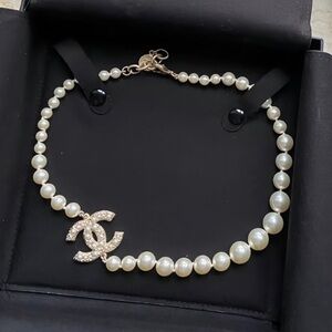 CHANEL Pearl Necklace with Gold Accents